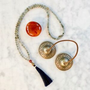 LAST CHANCE‼️NEW Labradorite, Fire Agate, and Navy Blue Tassel Mala Necklace